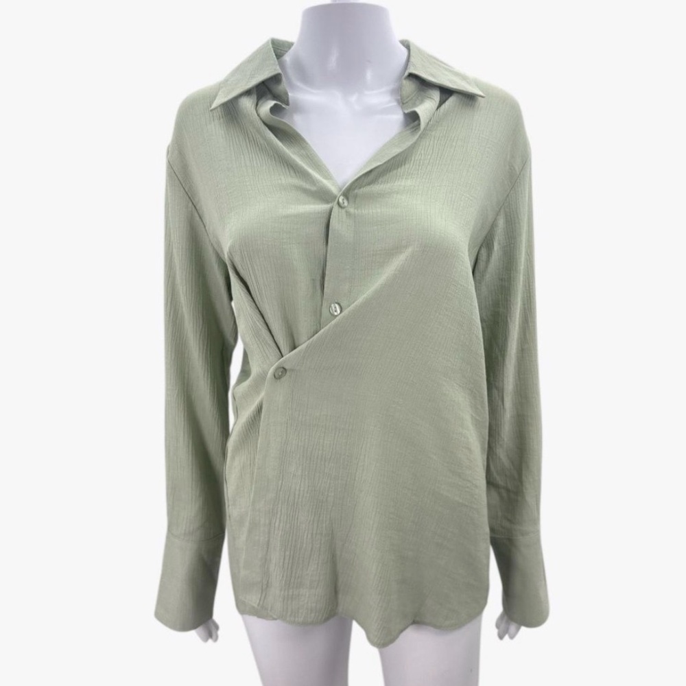 Topshop Conceptual Button Front Wrap Shirt in Celery Size 8